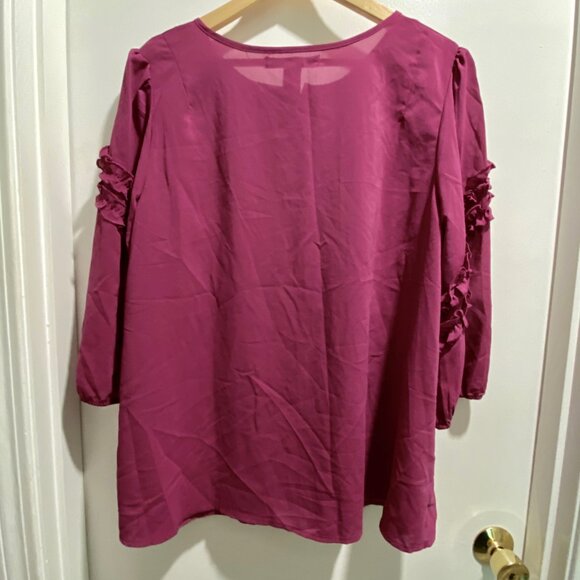 (7) Raspberry Ruffles Puff Sl. Valentines Boho Office Barbiecore Top Blouse 20W - Picture 3 of 7